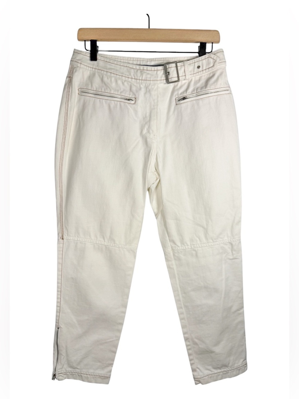 OILILY Women’s White Belted Ankle Zip Tapered Leg Cargo Jeans Sz 30